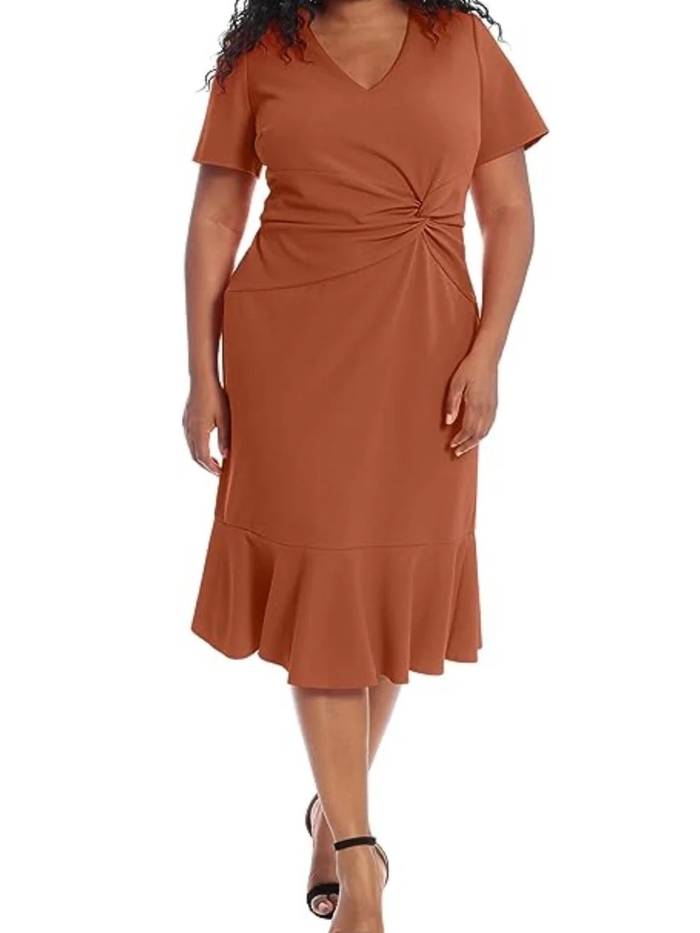 London Times Rust Knot-Front V-Neck Midi Dress SZ 16w